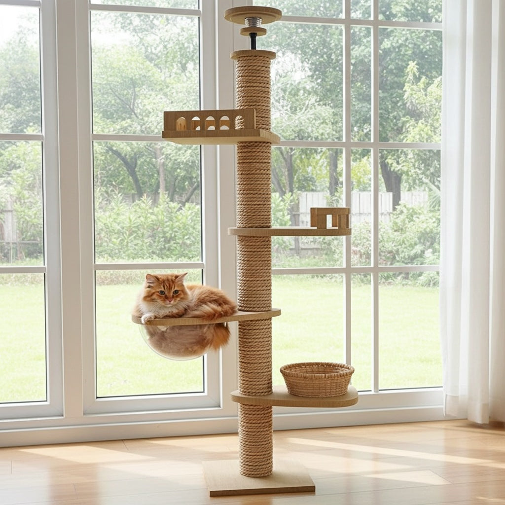 Kattenboom 5 etages – minimalistisch design kattenboom in natuurhout